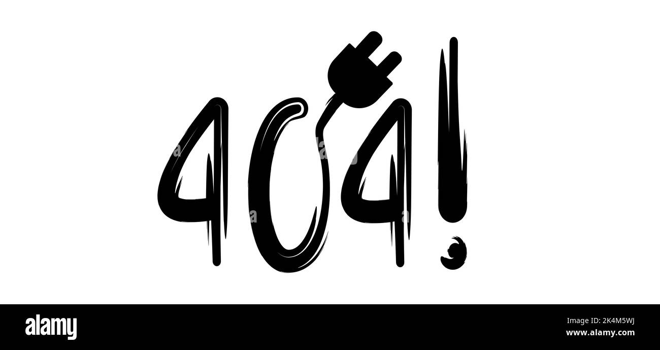 Slogan 404 con spina di alimentazione. Pagina non trovata, errore 404. Giorno offline o online e segno scollegato in costruzione, Foto Stock