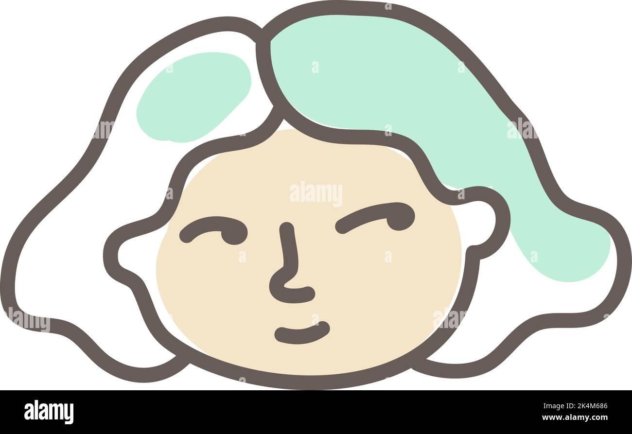 Nonna con capelli lunghi grigi, illustrazione, vettore su sfondo bianco. Illustrazione Vettoriale