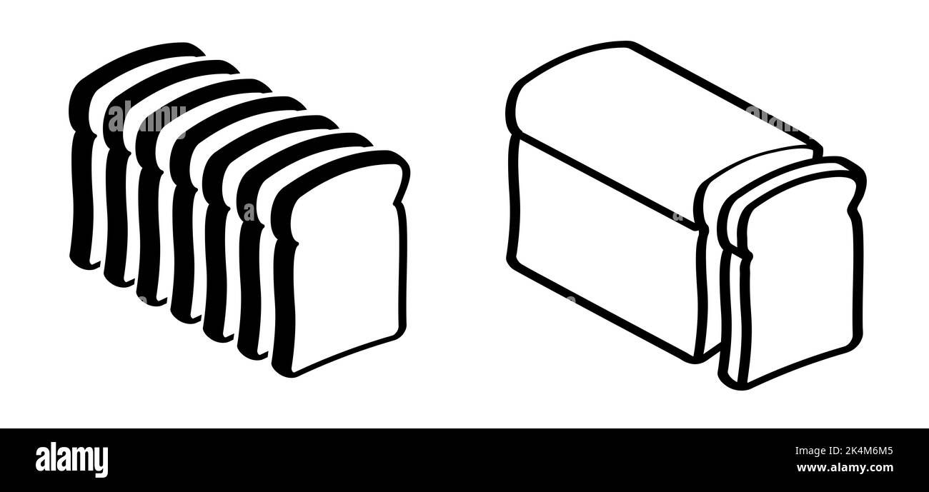 Icona o simbolo fette di pane. Pittogramma di pani vettoriali piatti. Cartoon segno sandwich. Foto Stock