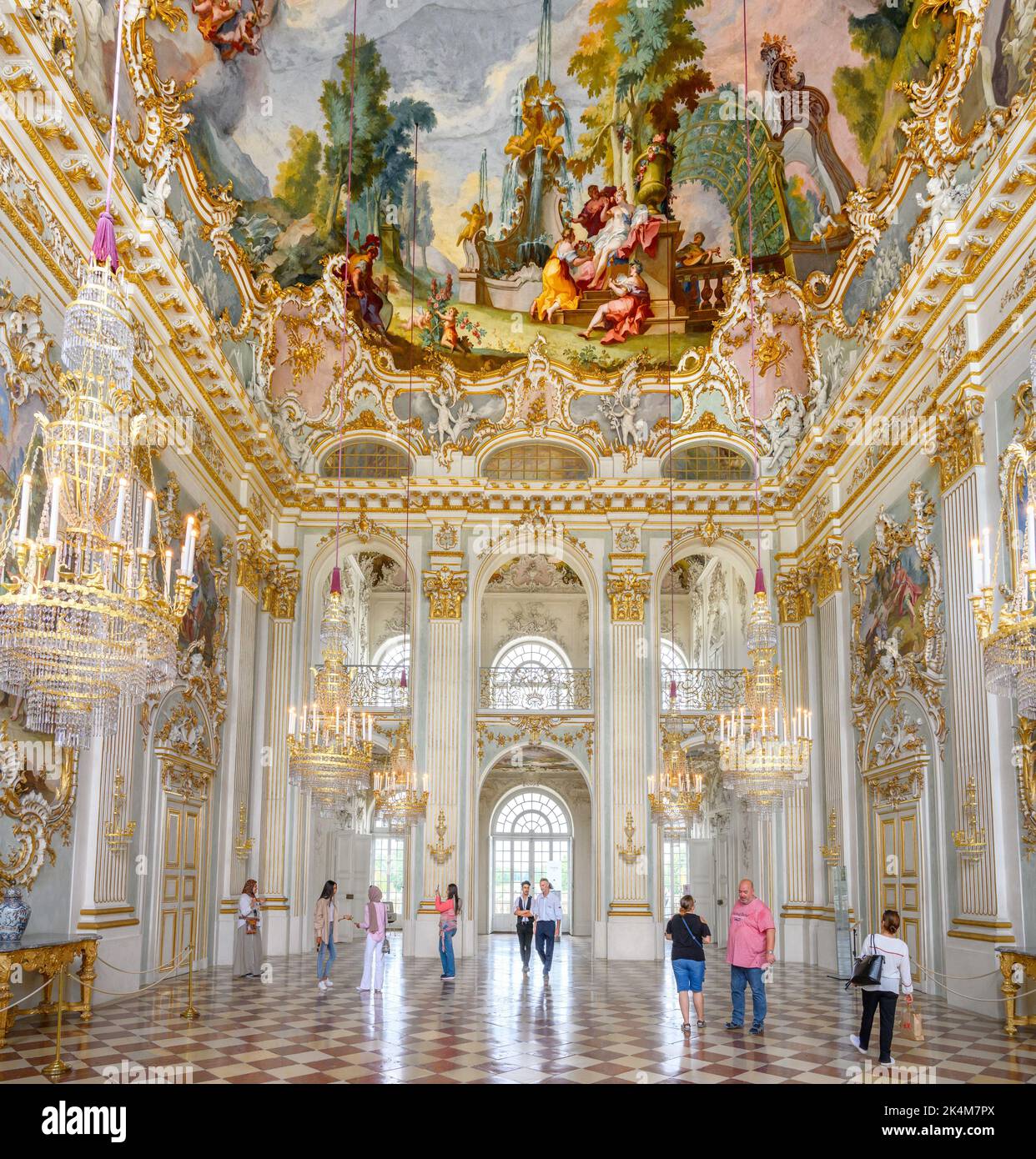 Steinerner Saal (Sala di marmo) all'interno del Palazzo di Nymphenburg (Schloss Nymphenburg), Monaco, Baviera, Germania Foto Stock