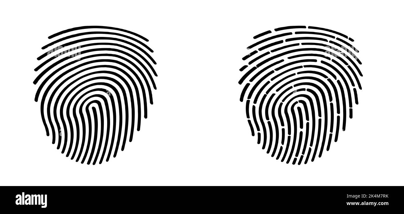 Cartoon persone impronte digitali o impronte digitali pittogramma. Simbolo dell'app id tocco personale. Per la scansione touchscreen mobile. Icona impronte digitali umane. Vettore piatto Foto Stock