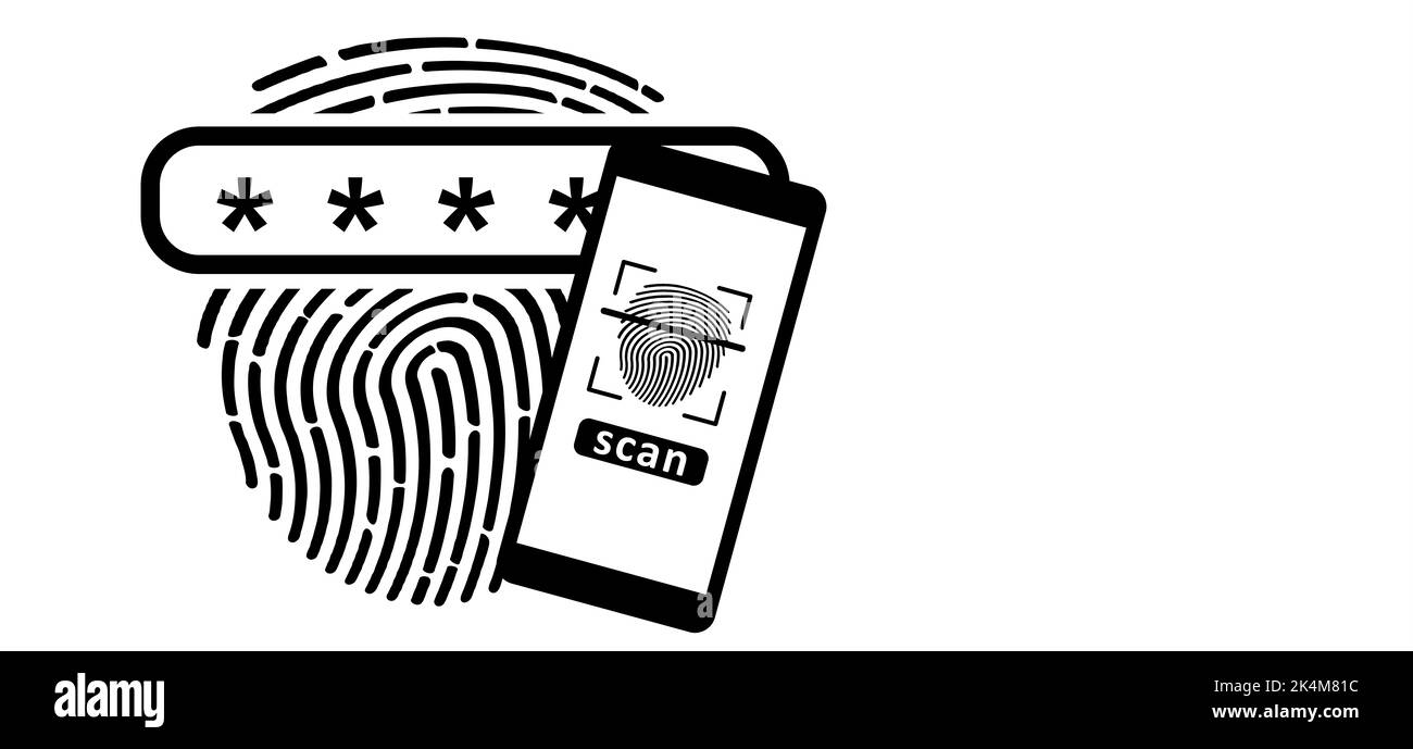 Destra, sbagliato o bloccare, sbloccare. Persone impronta digitale o pittogramma impronte digitali. App Personal Touch id. Scansione touchscreen mobile. Icona impronte digitali umane. V Foto Stock