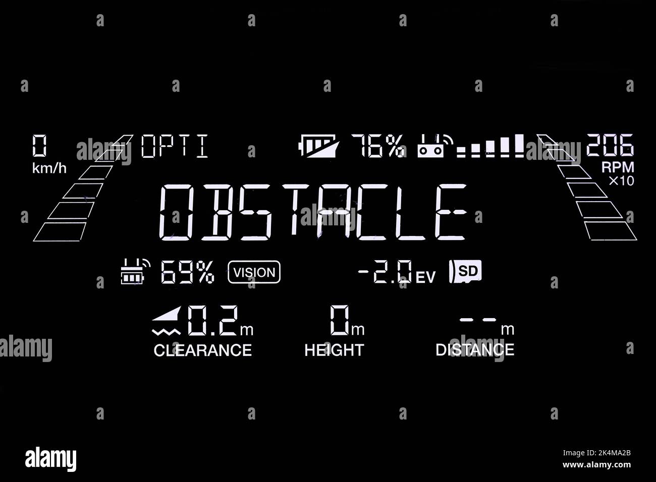 Schermata dati display centralina drone, ostacolo Foto Stock