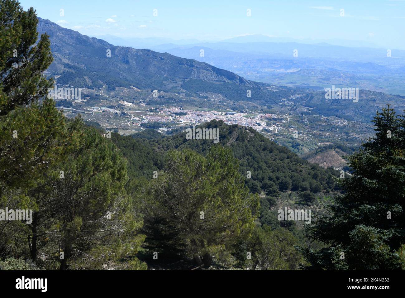 Vista panoramica su Yunquera. Málaga, Andalusia, Spagna. Foto Stock