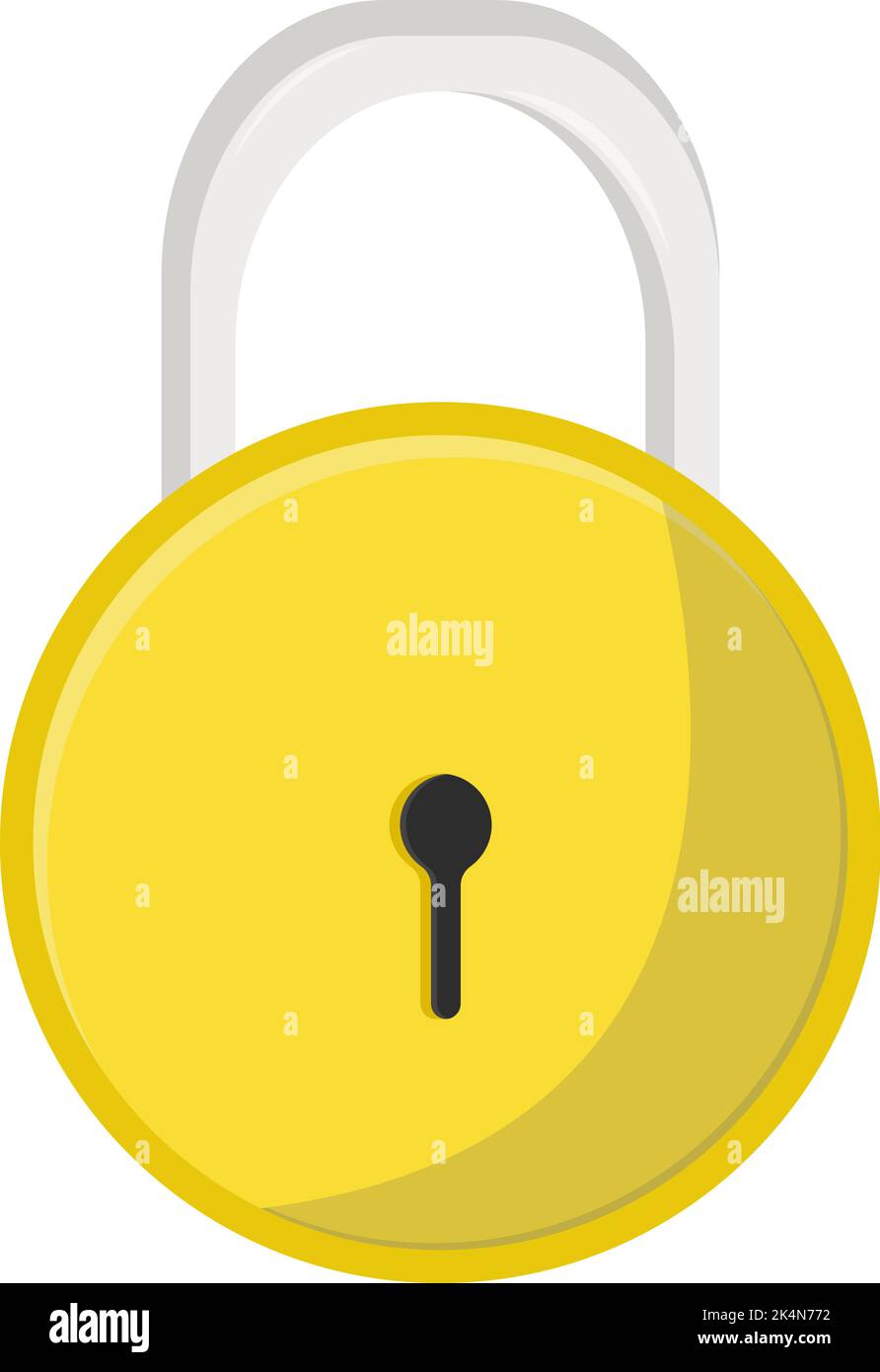 Lucchetto circolare giallo, illustrazione, vettore su sfondo bianco. Illustrazione Vettoriale