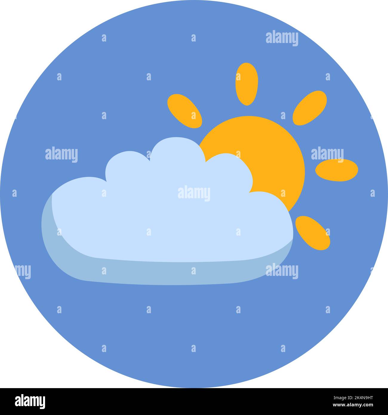 Sole dietro la nuvola, illustrazione, vettore su sfondo bianco. Illustrazione Vettoriale