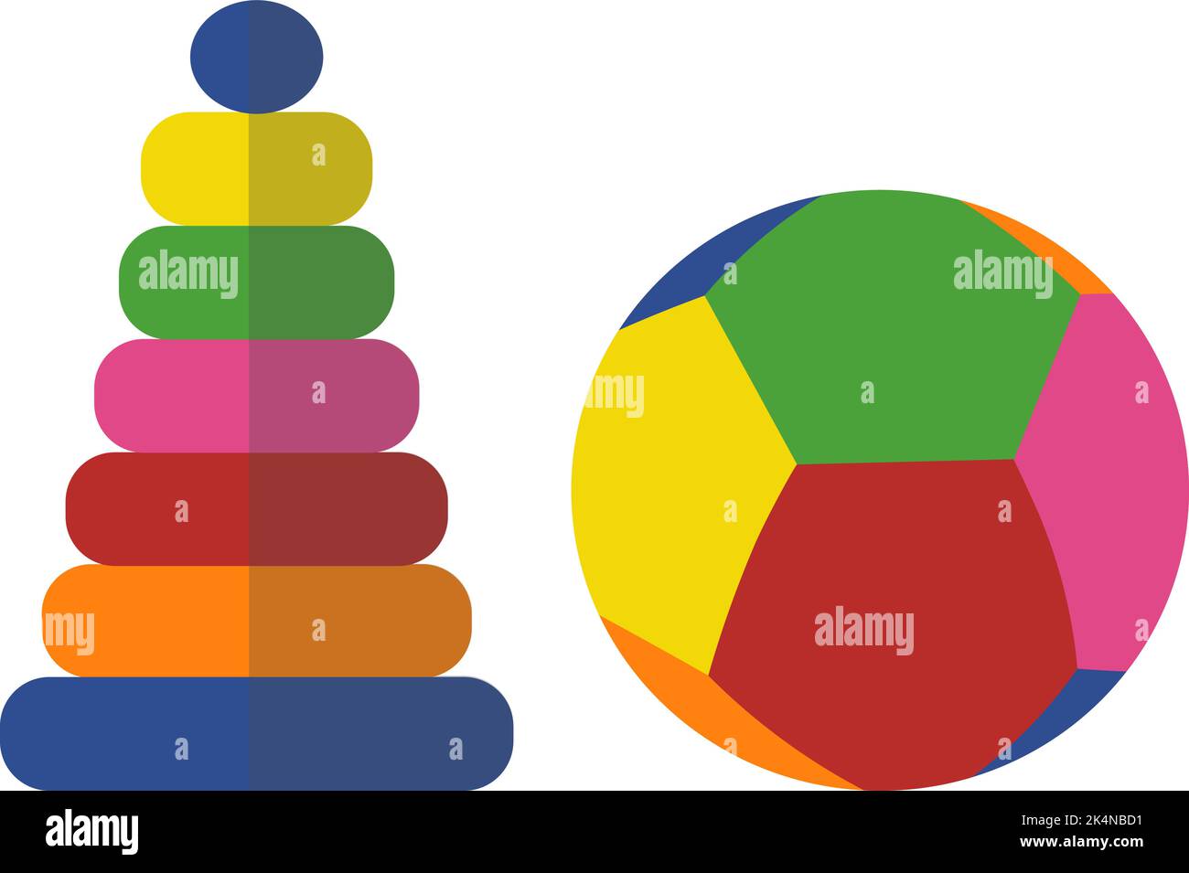 Giocattoli colorati per bambini, illustrazione, vettore su sfondo bianco. Illustrazione Vettoriale