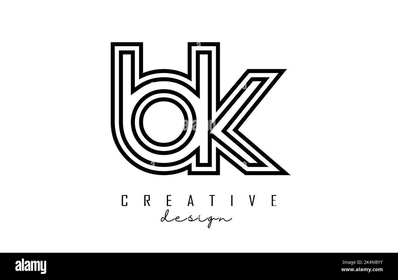 Lettere di contorno bk b k logo con un design minimalista. Lettere dal design elegante, semplice e a due lettere. Illustrazione vettoriale creativa con lettere. Illustrazione Vettoriale