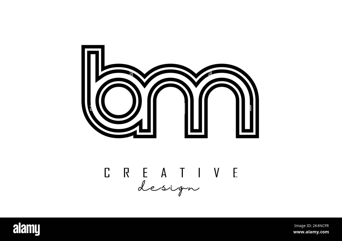 Lettere di contorno bm b m logo con un design minimalista. Lettere dal design elegante, semplice e a due lettere. Illustrazione vettoriale creativa con lettere. Illustrazione Vettoriale
