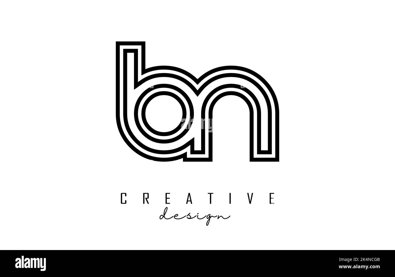 Lettere di contorno bn b n logo con un design minimalista. Lettere dal design elegante, semplice e a due lettere. Illustrazione vettoriale creativa con lettere. Illustrazione Vettoriale