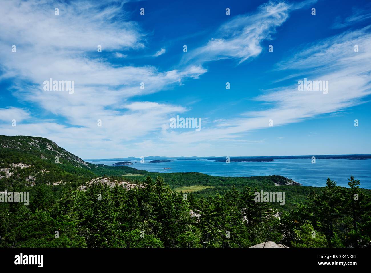 Vista dal monte Champlain, dal parco nazionale Acadia, Maine Foto Stock