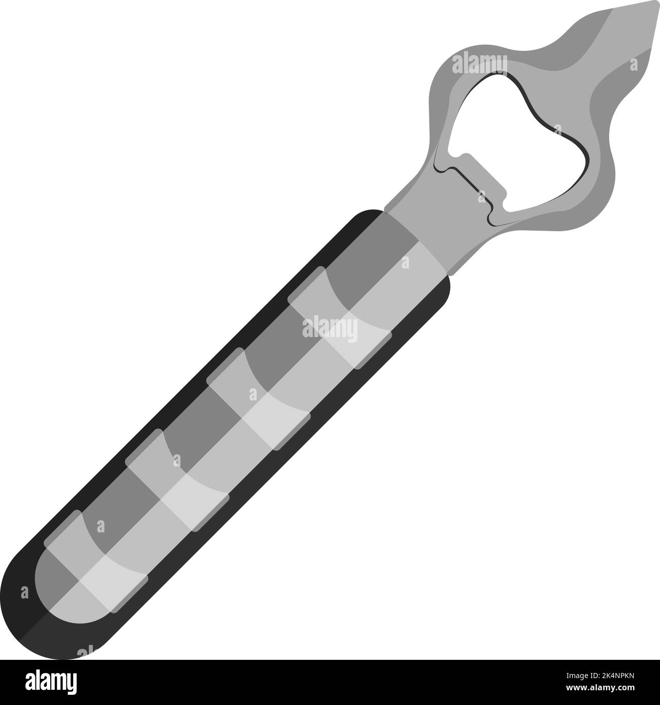 Apribottiglie in metallo grigio, illustrazione, vettore su sfondo bianco. Illustrazione Vettoriale