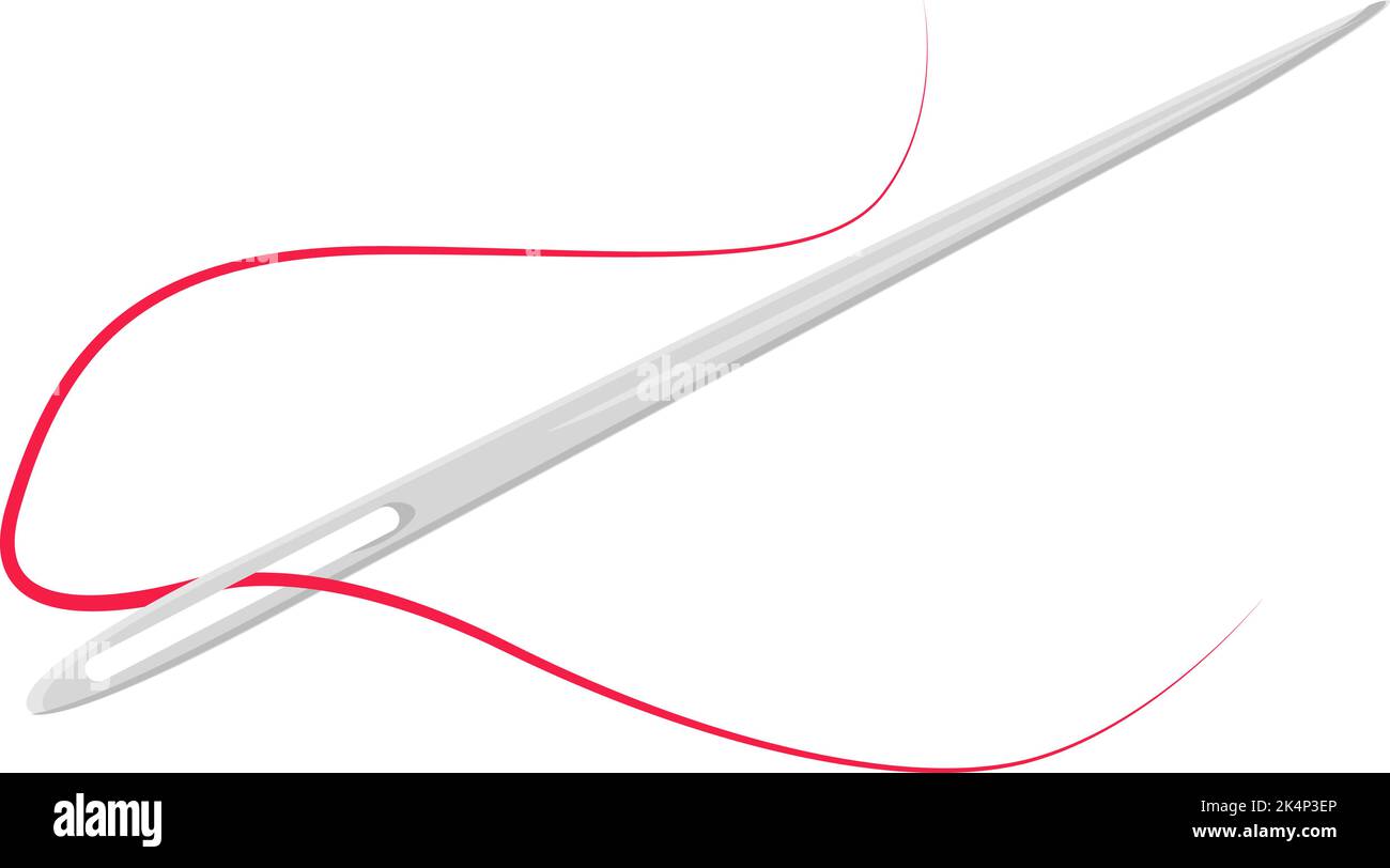 Ago da cucire con filo rosso, illustrazione, vettore su sfondo bianco. Illustrazione Vettoriale