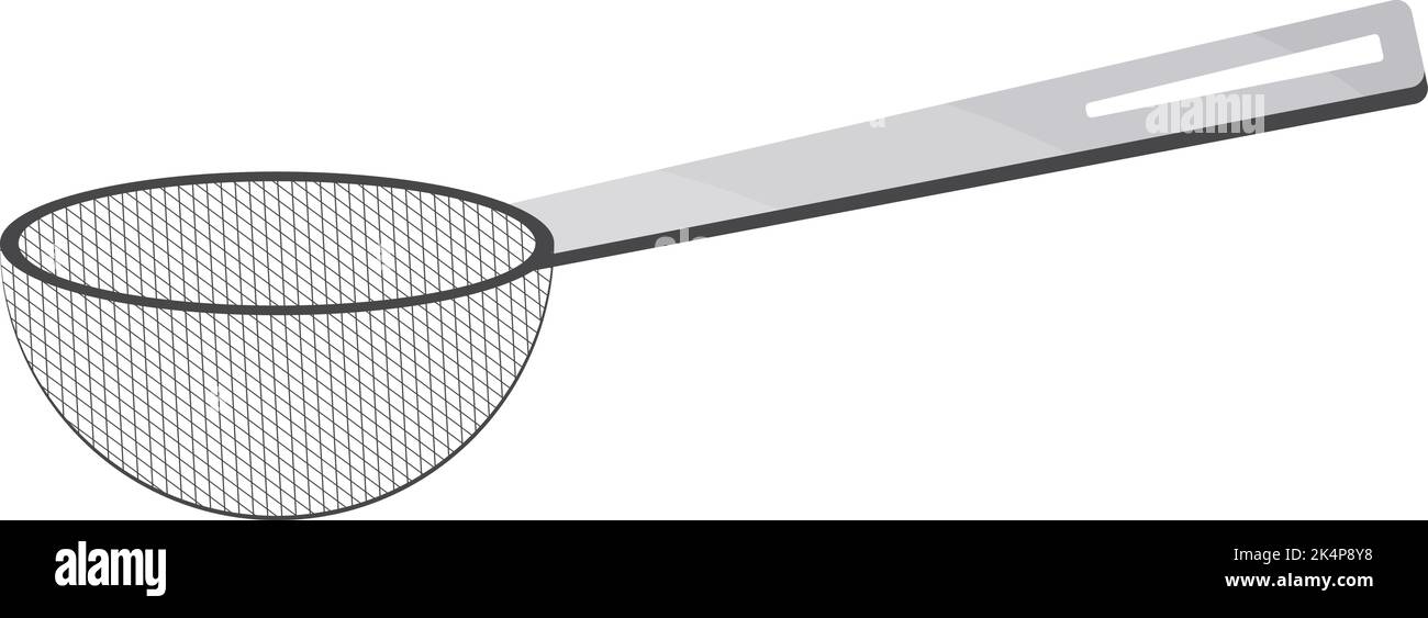 Setaccio da tè in argento, illustrazione, vettore su sfondo bianco. Illustrazione Vettoriale