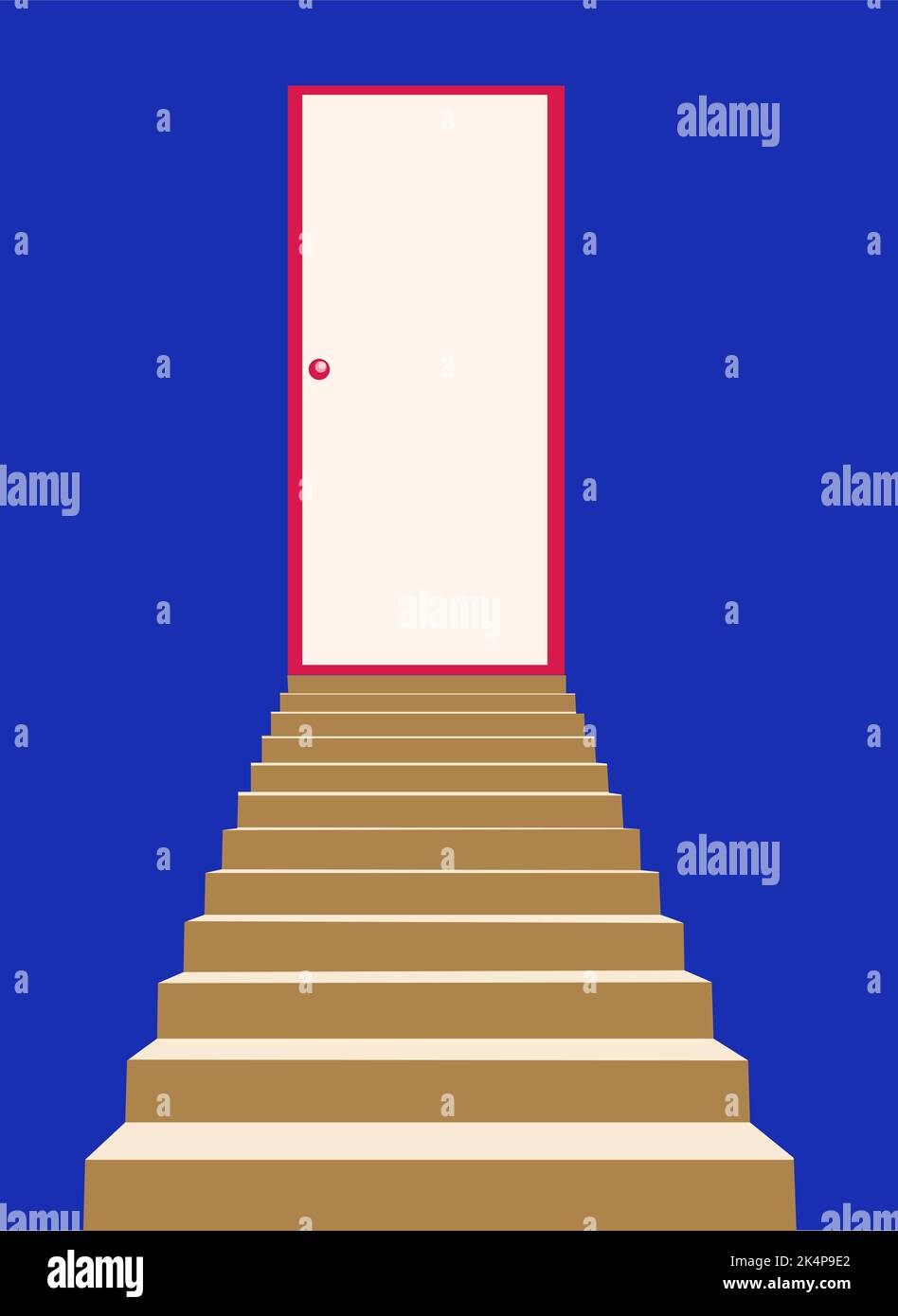 Scala con porta, illustrazione, vettore su sfondo bianco. Illustrazione Vettoriale