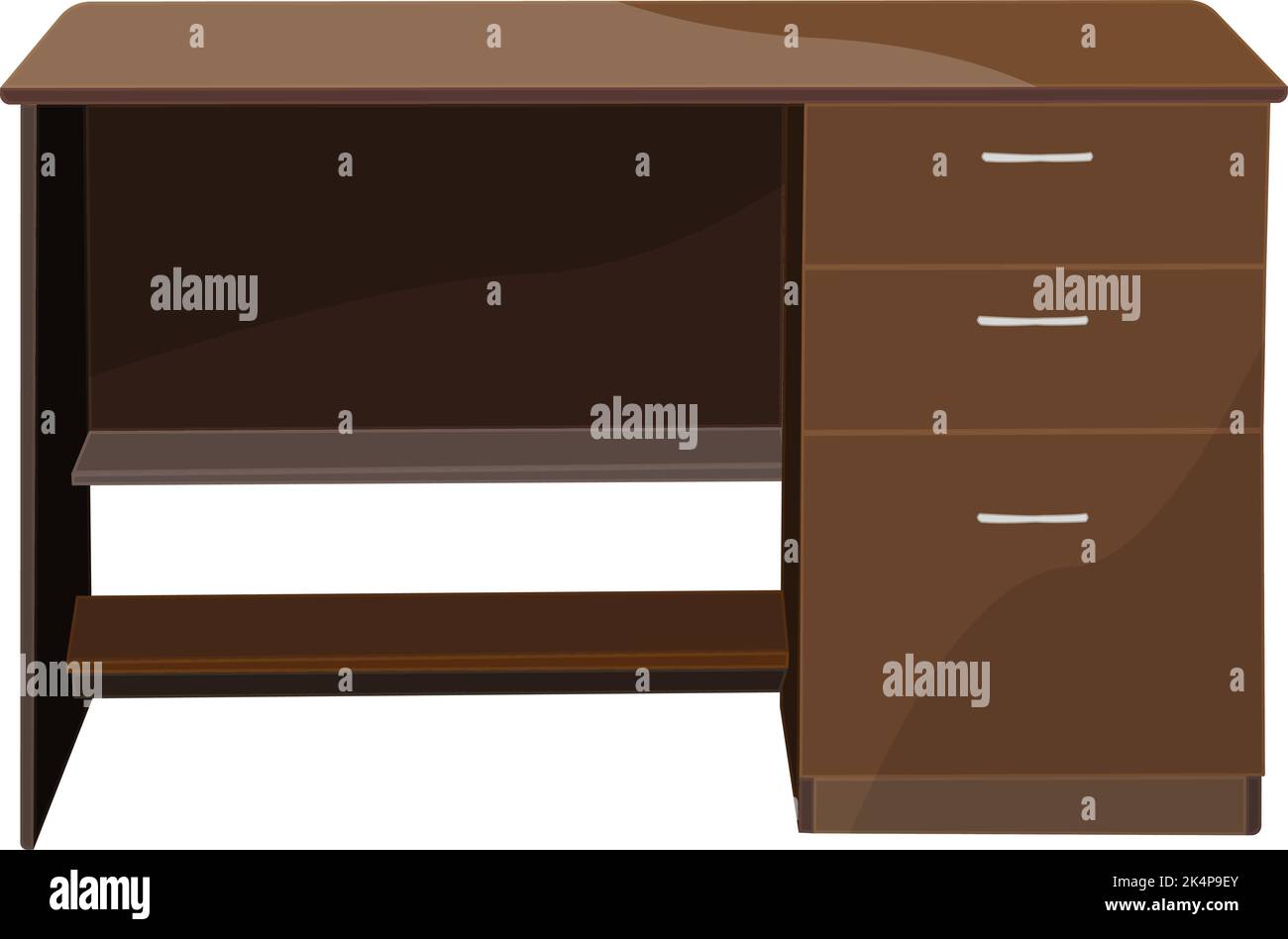 Scrivania in legno della scuola, illustrazione, vettore su uno sfondo bianco. Illustrazione Vettoriale