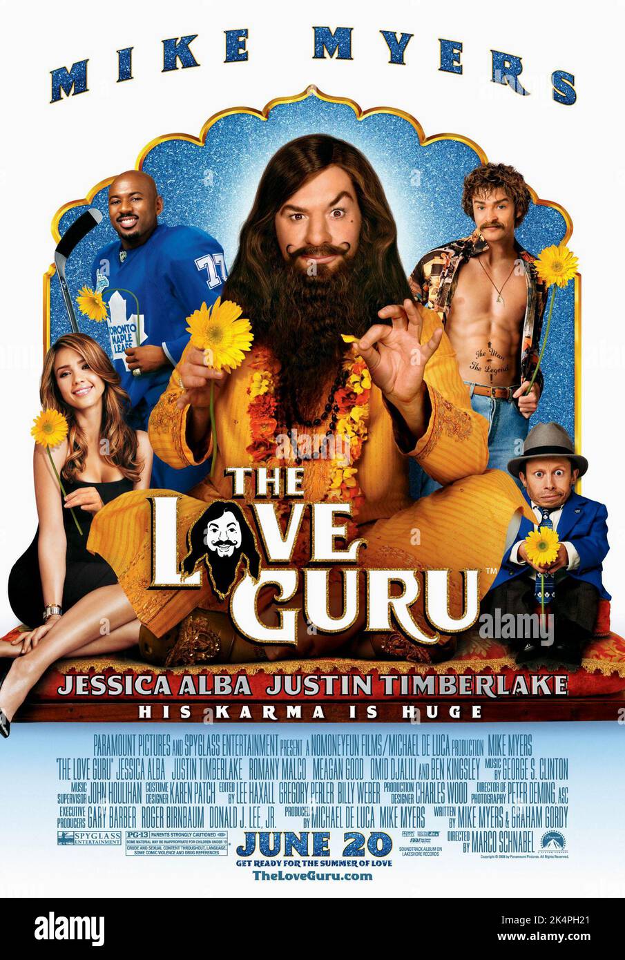 JESSICA ALBA, ROMANY MALCO, Mike Myers, Justin Timberlake, VERNE TROYER POSTER, il guru di amore, 2008 Foto Stock
