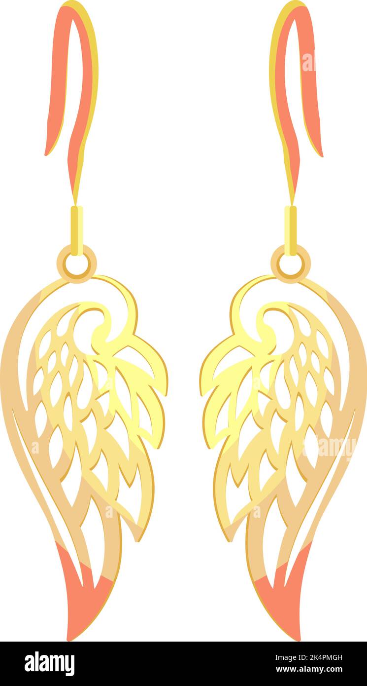 Orecchini ad ali d'angelo, illustrazione, vettore su sfondo bianco. Illustrazione Vettoriale