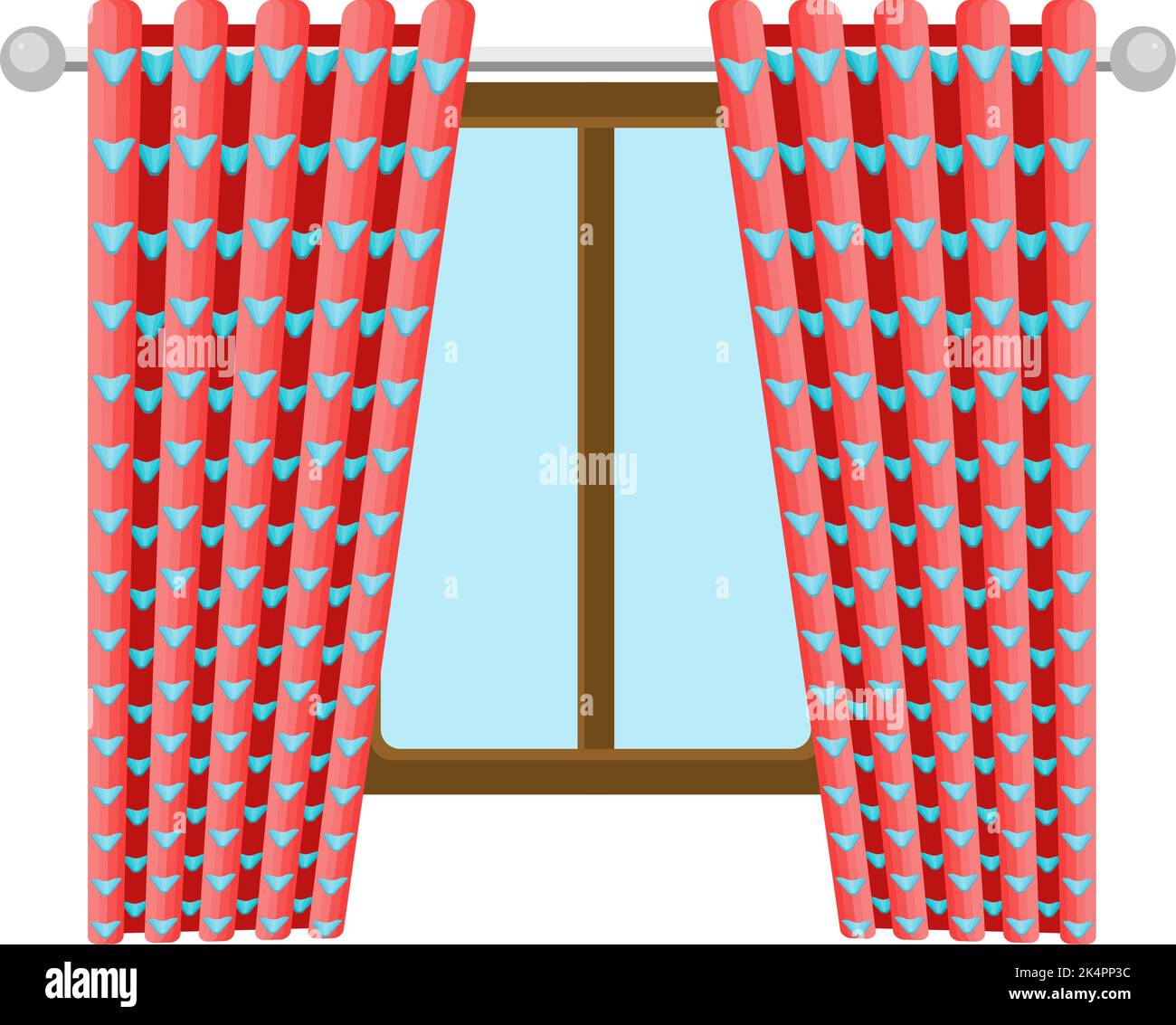 Finestra con tende, illustrazione, vettore su sfondo bianco. Illustrazione Vettoriale