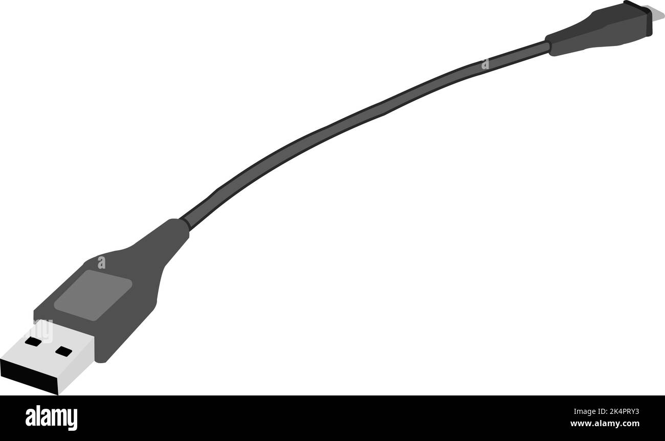 Cavo usb corto, illustrazione, vettoriale su sfondo bianco. Illustrazione Vettoriale