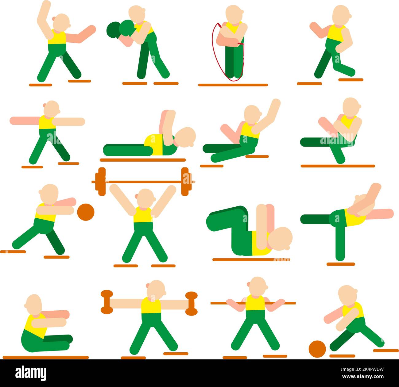 Attività atletiche, illustrazione, vettore su sfondo bianco. Illustrazione Vettoriale