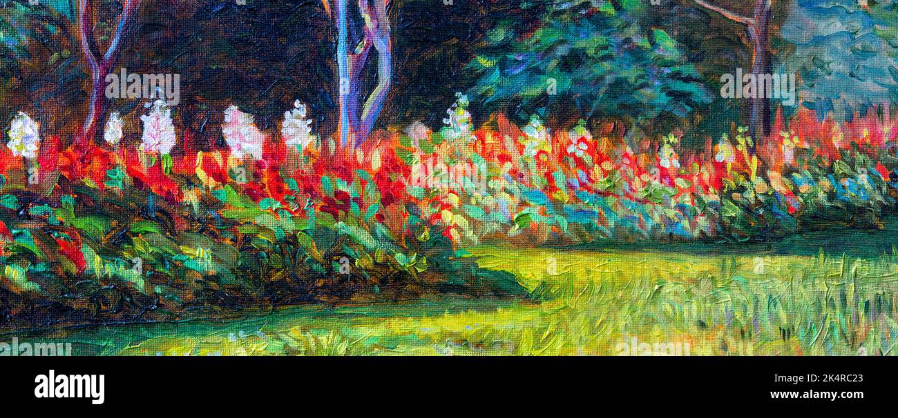 Pittura paesaggio olio colore su tela di Salvia fiori ed emozione in fondo  alla foresta, illustrazione dipingere fiori fiorire nella natura Foto stock  - Alamy