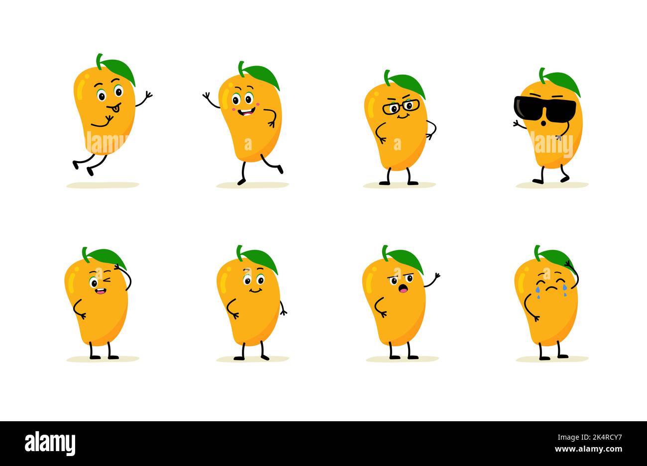 personaggio di mango con volto divertente. Felice carino cartone animato emoji set. Stile comico carino e divertente. Cartoon piano. Illustrazione vettoriale mango isolato su bianco b Illustrazione Vettoriale