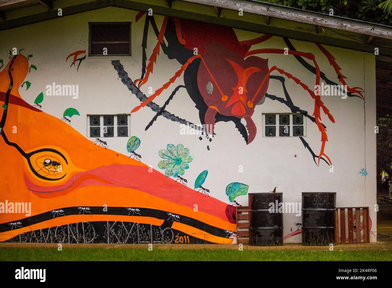 Pittura murale sulla Scuola di scoperta di Gamboa nella città di Gamboa, provincia di Colon, Repubblica di Panama, America Centrale. Foto Stock