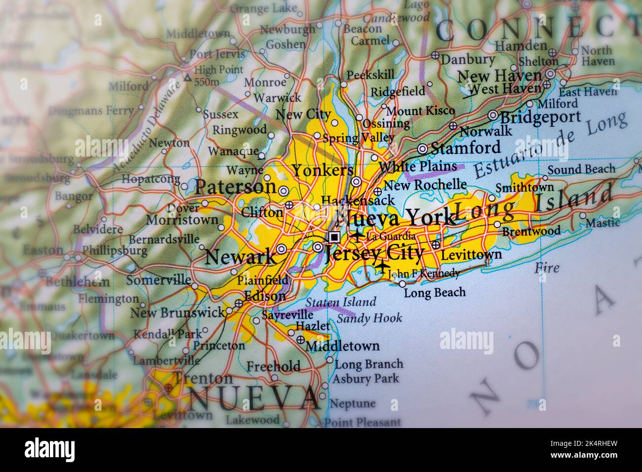 New York indicato sulla mappa. Concetto di viaggio. Foto Stock