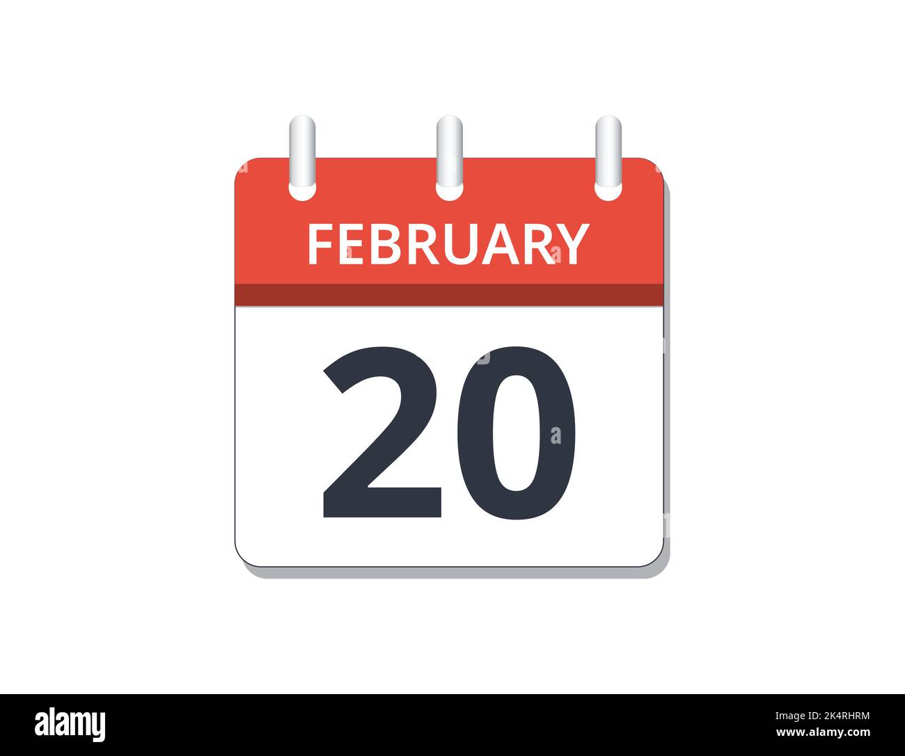Febbraio, 20th vettore icona calendario, concetto di pianificazione, business e compiti Illustrazione Vettoriale