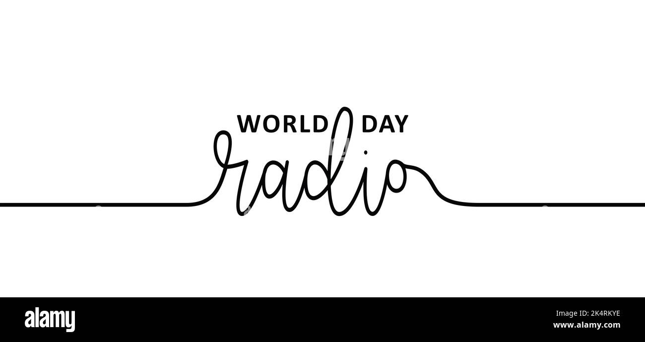 Slogan giornata mondiale della radio. Ascoltare la stazione radio. La Giornata Mondiale della radio è una giornata internazionale celebrata il 13 febbraio di ogni anno Foto Stock