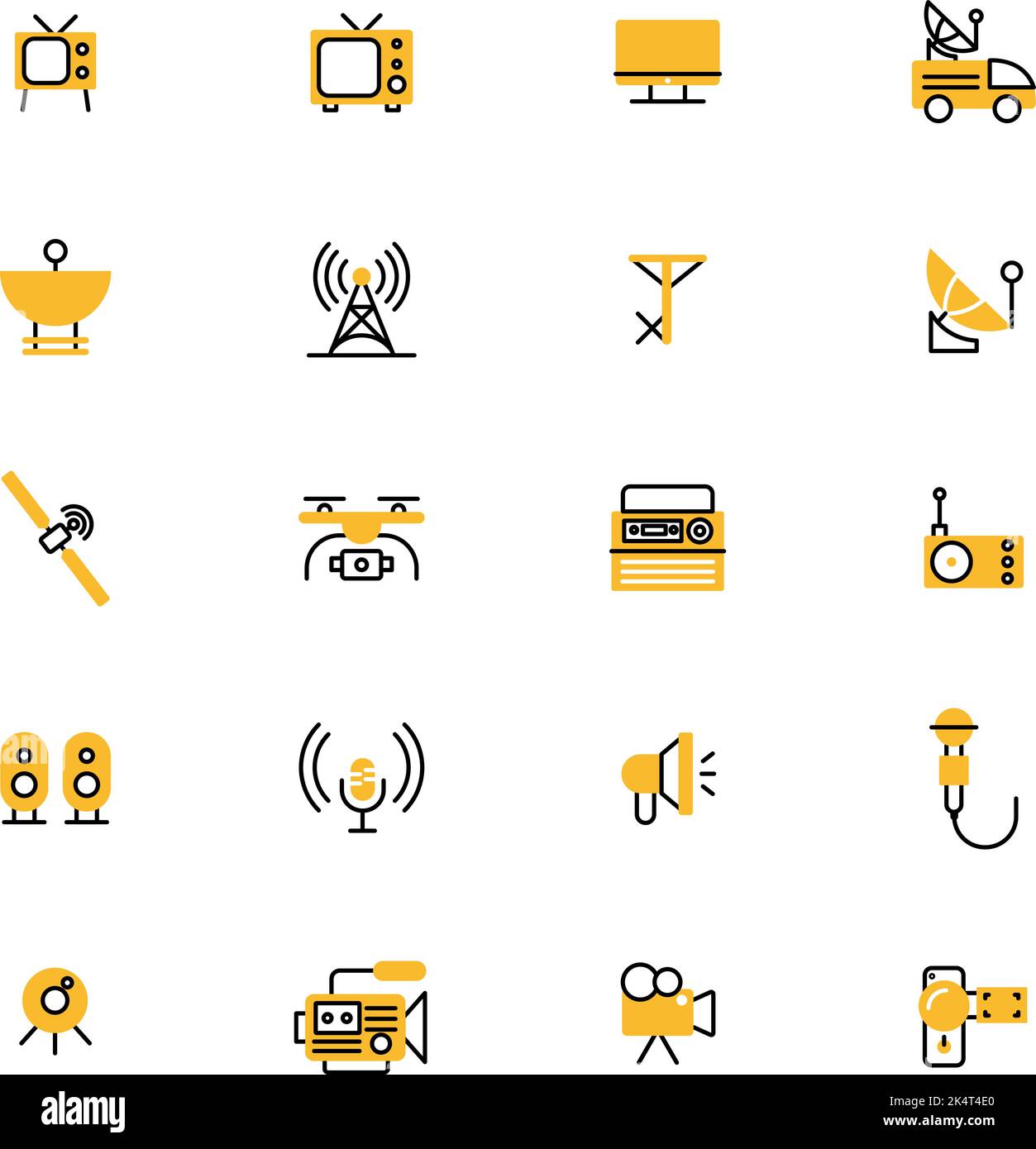 Comunicazioni broadcast, illustrazione, vettore su sfondo bianco. Illustrazione Vettoriale