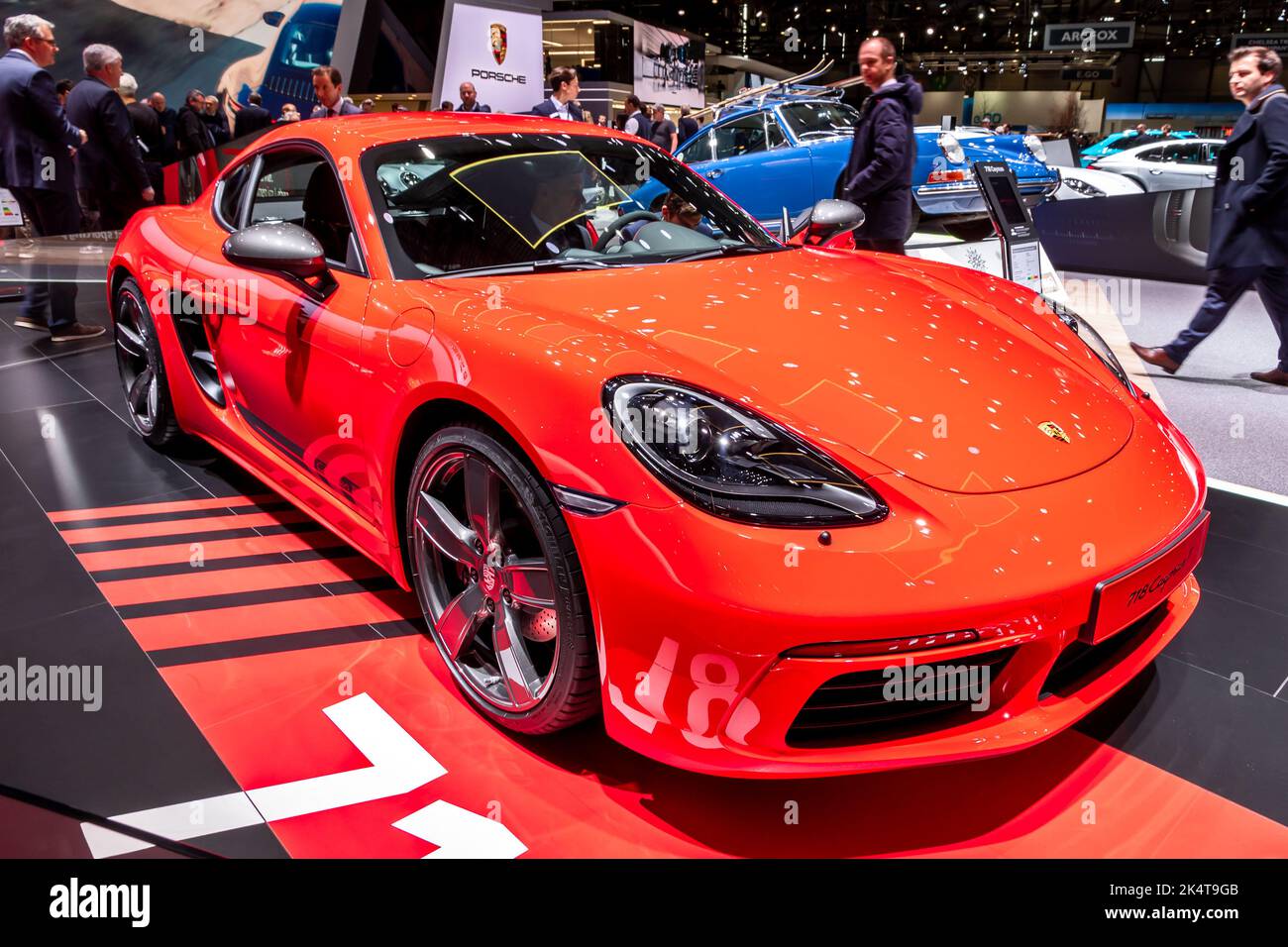 Porsche 718 Cayman T, vettura sportiva all'89° Salone Internazionale dell'Auto di Ginevra. Ginevra, Svizzera - 6 marzo 2019. Foto Stock