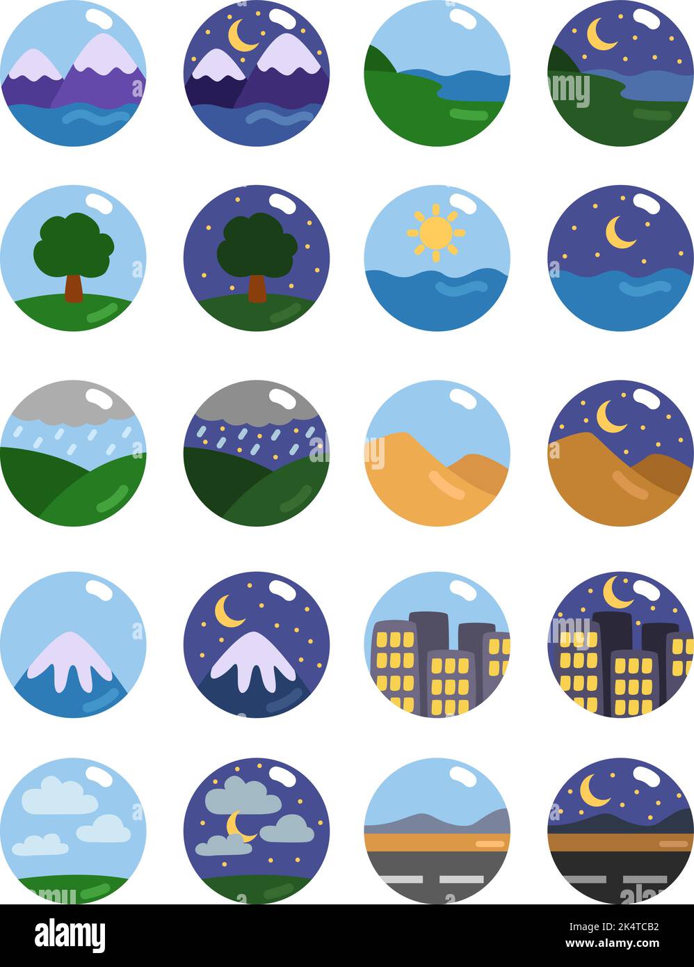 Paesaggi naturali, illustrazione, vettore su sfondo bianco. Illustrazione Vettoriale
