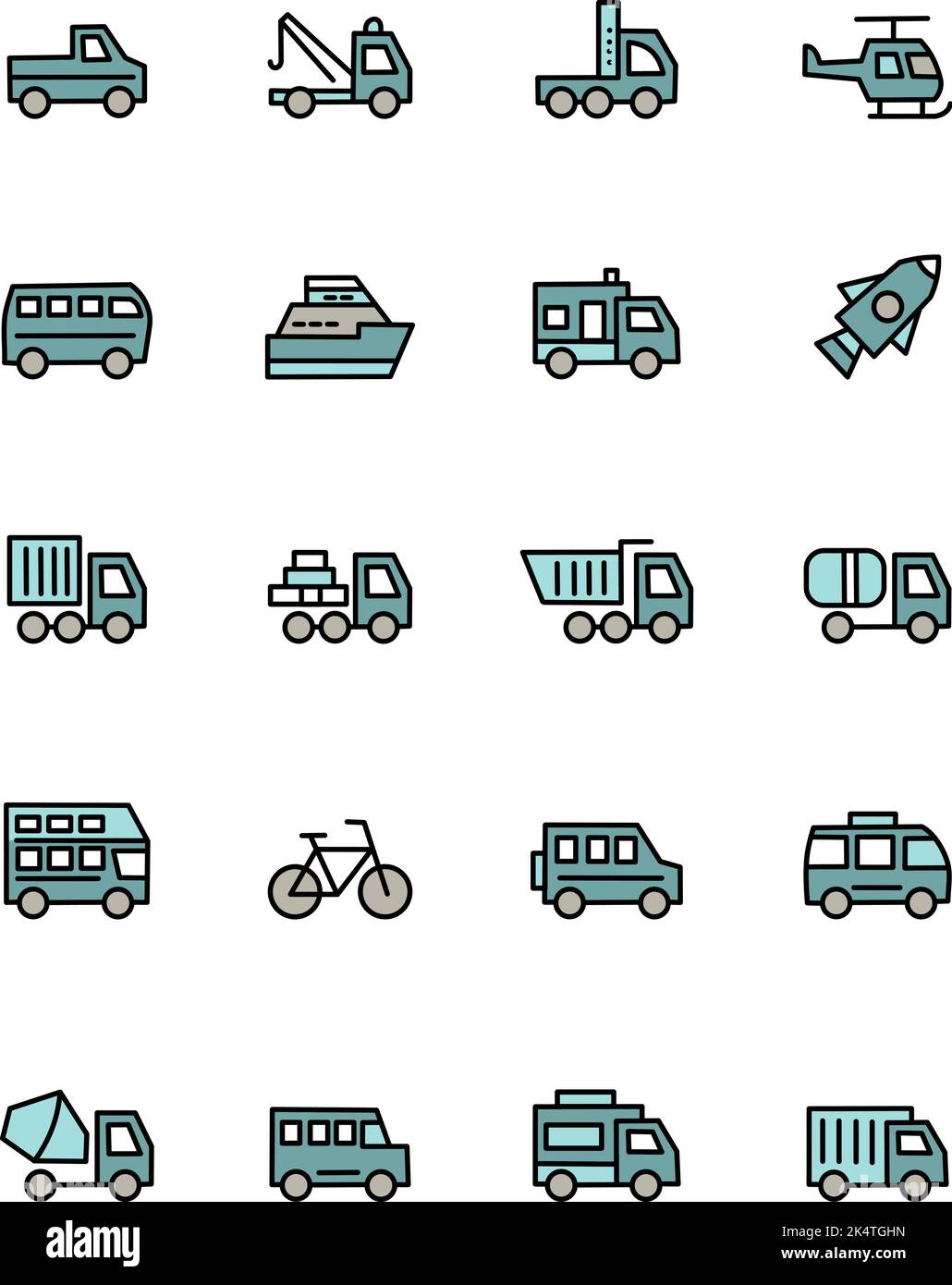 Confezione di icone per il trasporto, illustrazione, vettore su sfondo bianco. Illustrazione Vettoriale