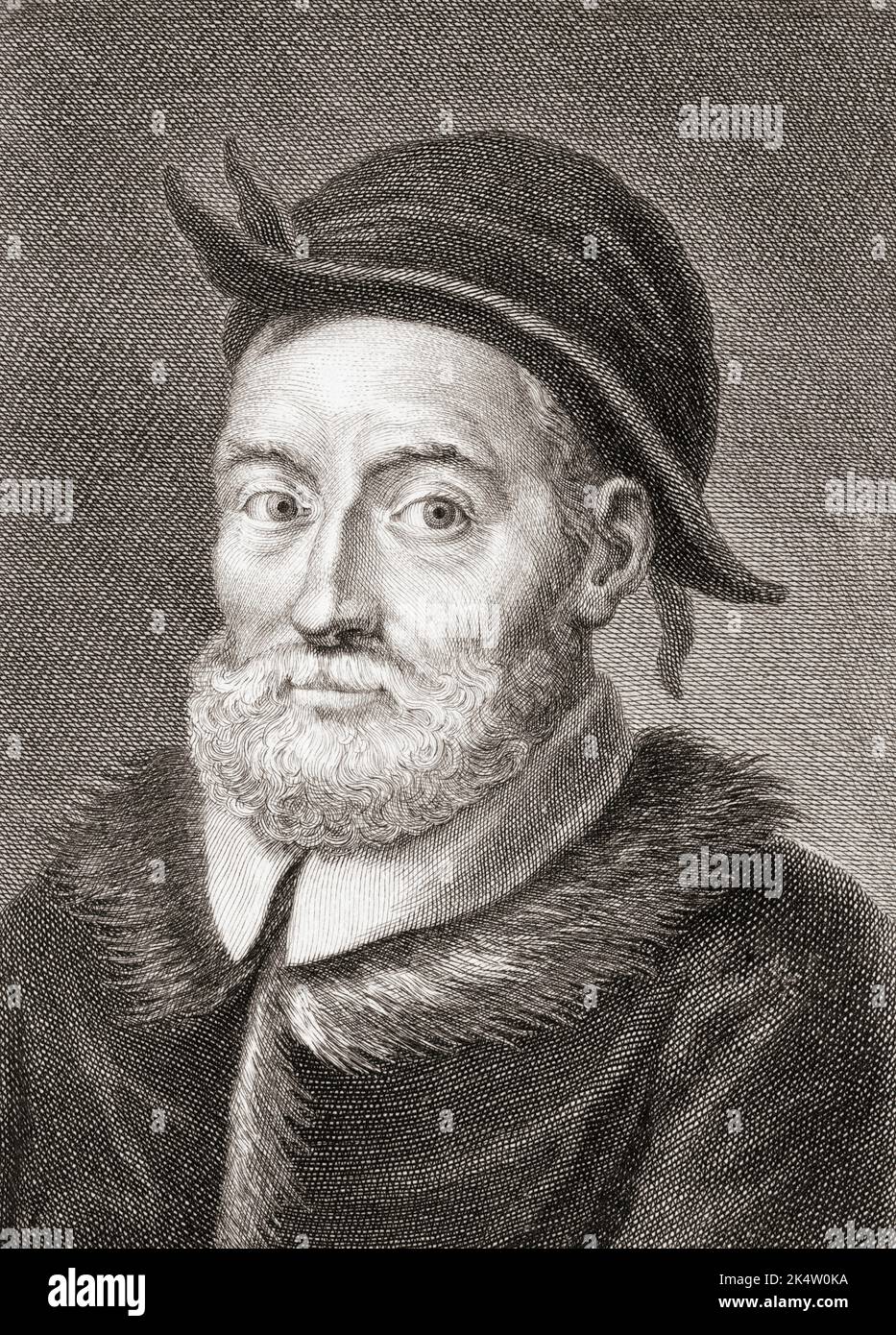 Andrea Cesalpino, 1524 - 1603. Botanico e medico fiorentino. Da una stampa del '18th di Carlo Faucci da un disegno di Tommaso Gentili. Foto Stock