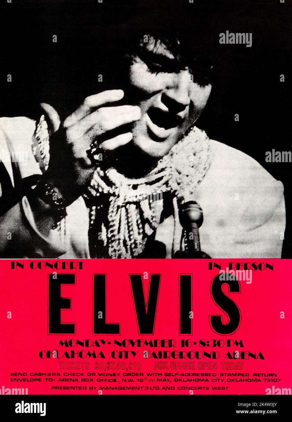 Elvis Presley 1970 Oklahoma City, OK Concert Handbill. Foto Stock