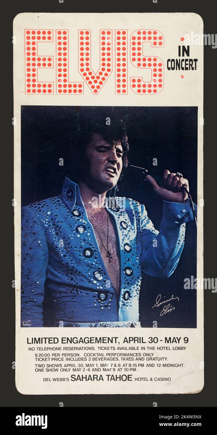 Poster/cartello del concerto di Elvis Presley Sahara Tahoe Foto Stock
