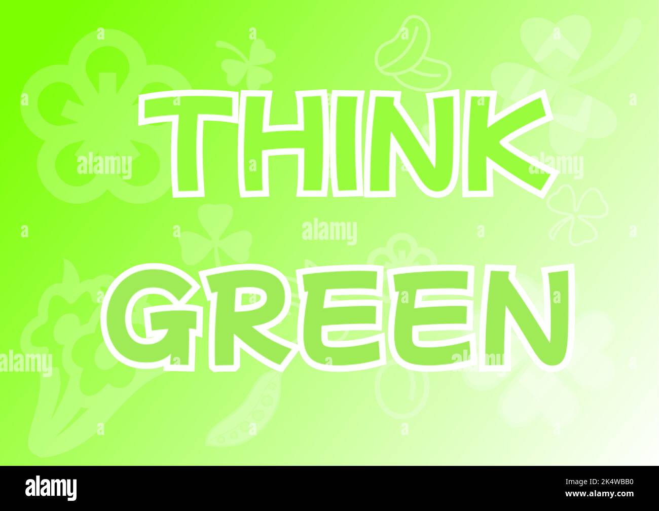 Citazione motivazionale motivazionale Think Green, su sfondo verde astratto. Foto Stock