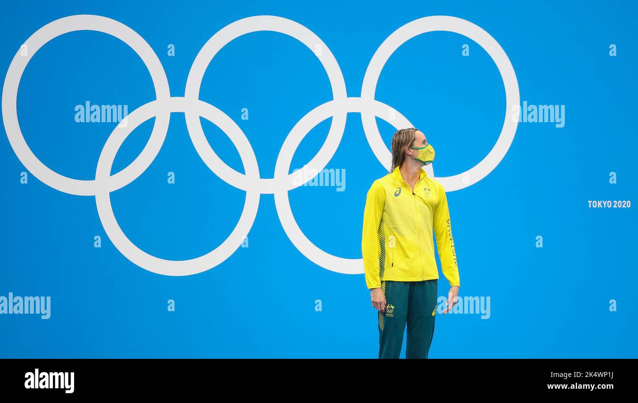 1st AGOSTO 2021 - TOKYO, GIAPPONE: Emma McKeon of Australia vince la medaglia d'oro nella finale di Freestyle 50m delle Donne in piscina ai Giochi Olimpici di Tokyo 2020 (Foto: Mickael Chavet/RX) Foto Stock