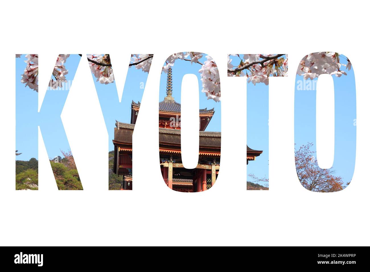Testo della parola di Kyoto - cartello di viaggio della città del Giappone. Foto Stock