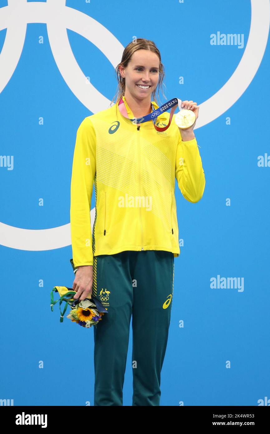 1st AGOSTO 2021 - TOKYO, GIAPPONE: Emma McKeon of Australia vince la medaglia d'oro nella finale di Freestyle 50m delle Donne in piscina ai Giochi Olimpici di Tokyo 2020 (Foto: Mickael Chavet/RX) Foto Stock