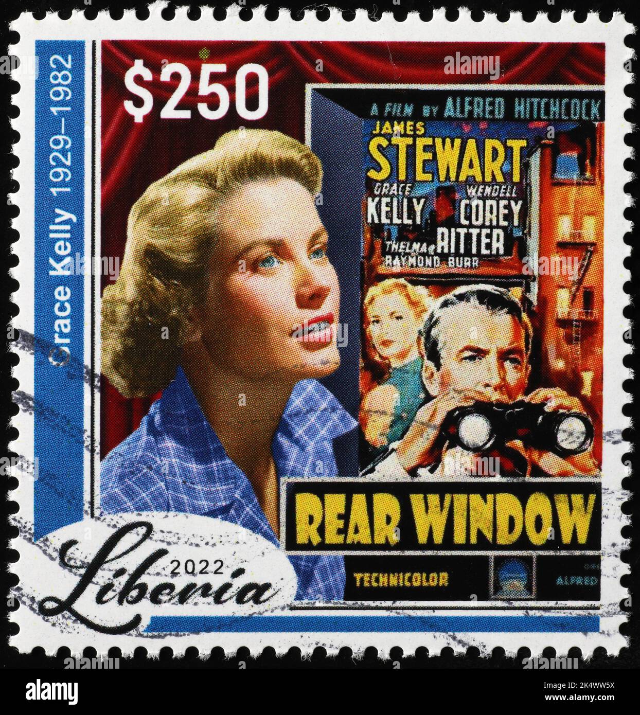 Grace Kelly nel film "finestrino posteriore" sul francobollo Foto Stock