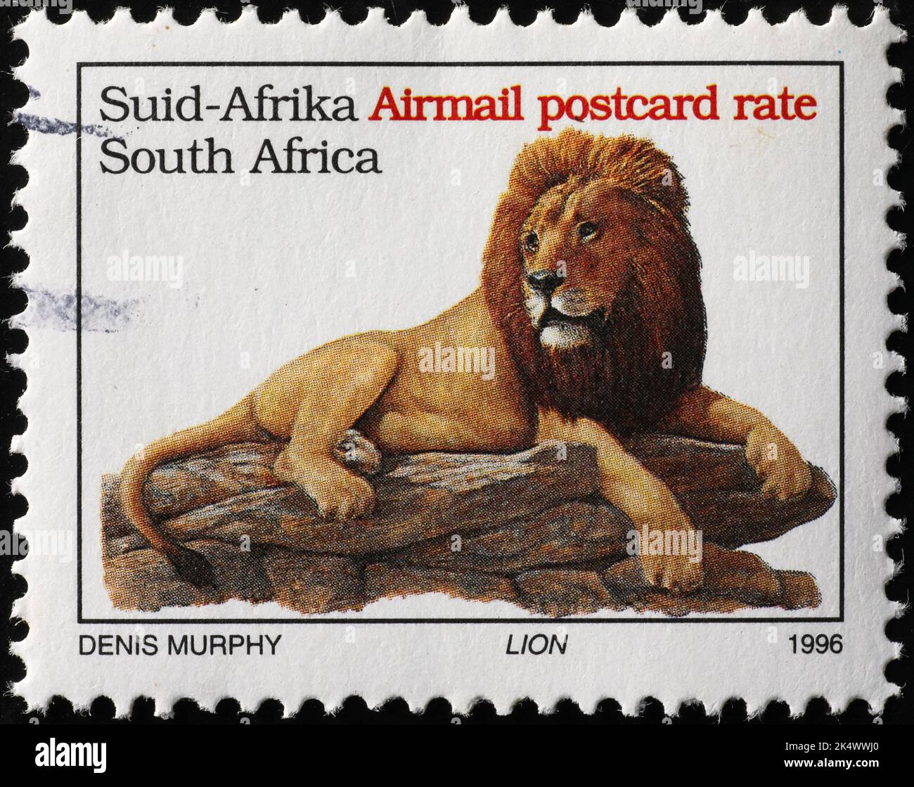 Leone sul francobollo sudafricano Foto Stock