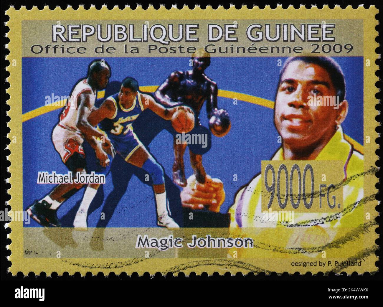 Magic Johnson e Michael Jordan sul francobollo Foto Stock