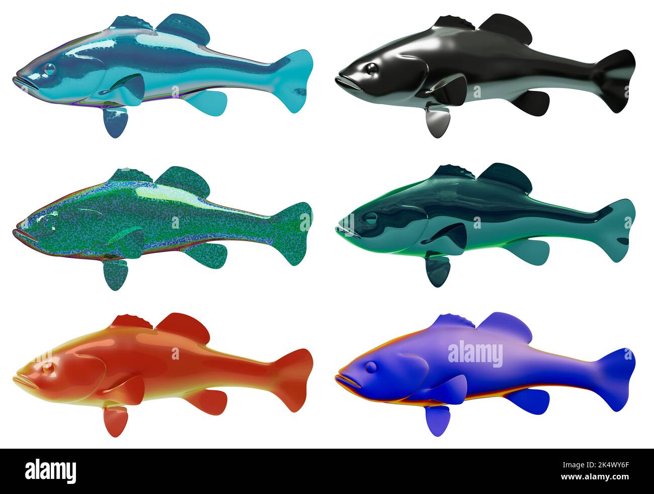Materiale scultura di pesce, collezione di statue, set Foto Stock