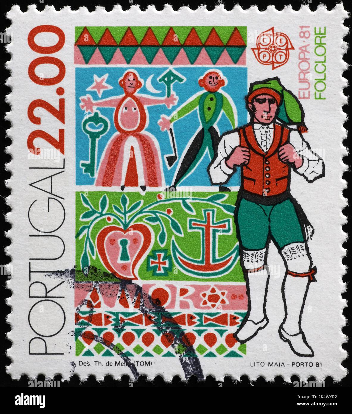 Folklore portoghese sul francobollo Foto Stock