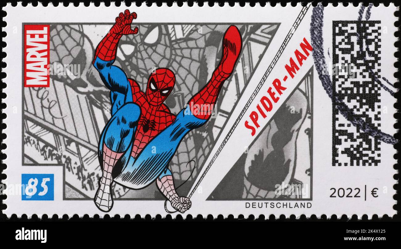 Spider-man con francobollo tedesco Foto Stock