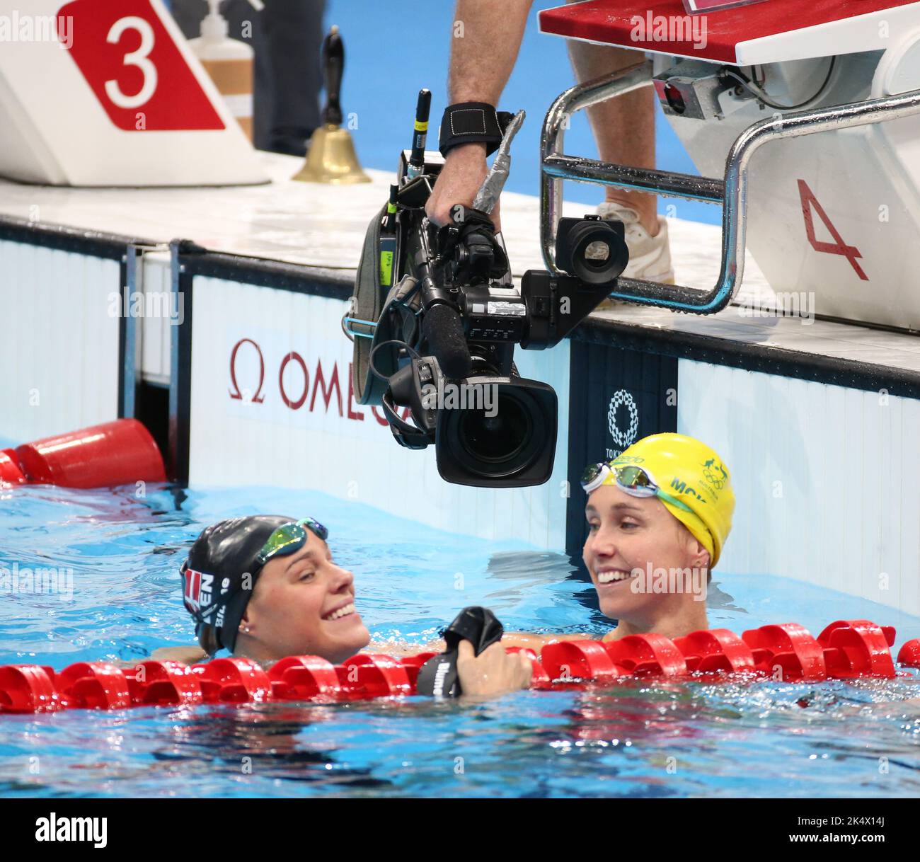 1st AGOSTO 2021 - TOKYO, GIAPPONE: Pernille BLUME di Danimarca ed Emma McKeon di Australia si aggiudicano le Medaglie d'oro e di bronzo nella finale di Freestyle 50m delle Donne in piscina ai Giochi Olimpici di Tokyo 2020 (Foto: Mickael Chavet/RX) Foto Stock