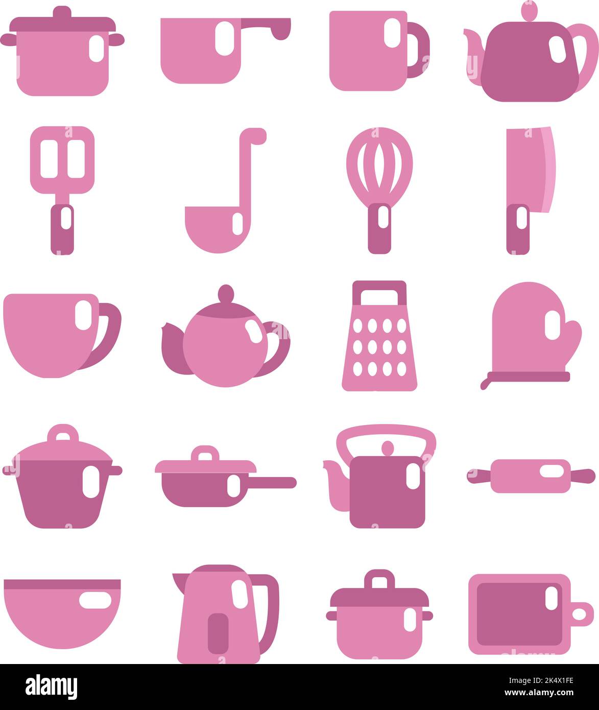 Elettrodomestici da cucina rosa, illustrazione, vettore su sfondo bianco. Illustrazione Vettoriale